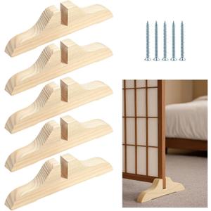 5 Pcs Folding Room Divider Stands, Wooden Privacy Screen Holders, Office Partition Support Bases with Slots, Includes Nails for Easy Assembly, Ideal for Home, Office (Wood)