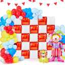 141 Pcs Halloween Circus Red and White Square Foil Balloon Wall Backdrop Carnival Balloon Garland Arch Kit Clown and Lion Double Sided Balloons Tunnel for Halloween Birthday Party Decorations