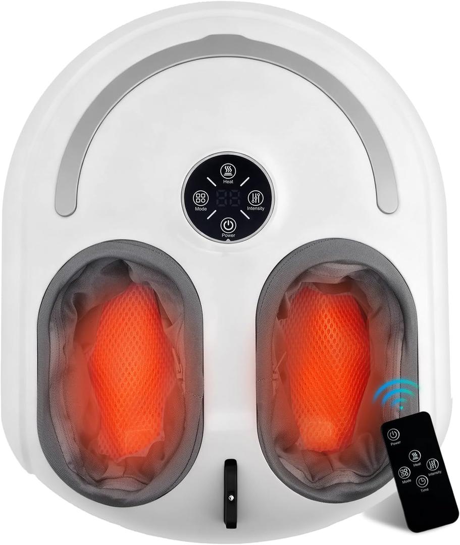 Foot Massager with Heat Shiatsu Feet Massage Machine Deep Kneading Relief for Plantar Fasciitis Air Compression 3 Heat Levels, Relax for Home Office Use, Christmas Gifts for Women Mom Dad White.