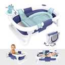 BEBELEH Collapsible Baby Bathtub Bathtub + Baby tub Sling + Newborn Sling Baby Bathtub Newborn to Toddler 0-24 Months The Ultimate Travel Baby Bath Tub and Everyday Use! (Blue)