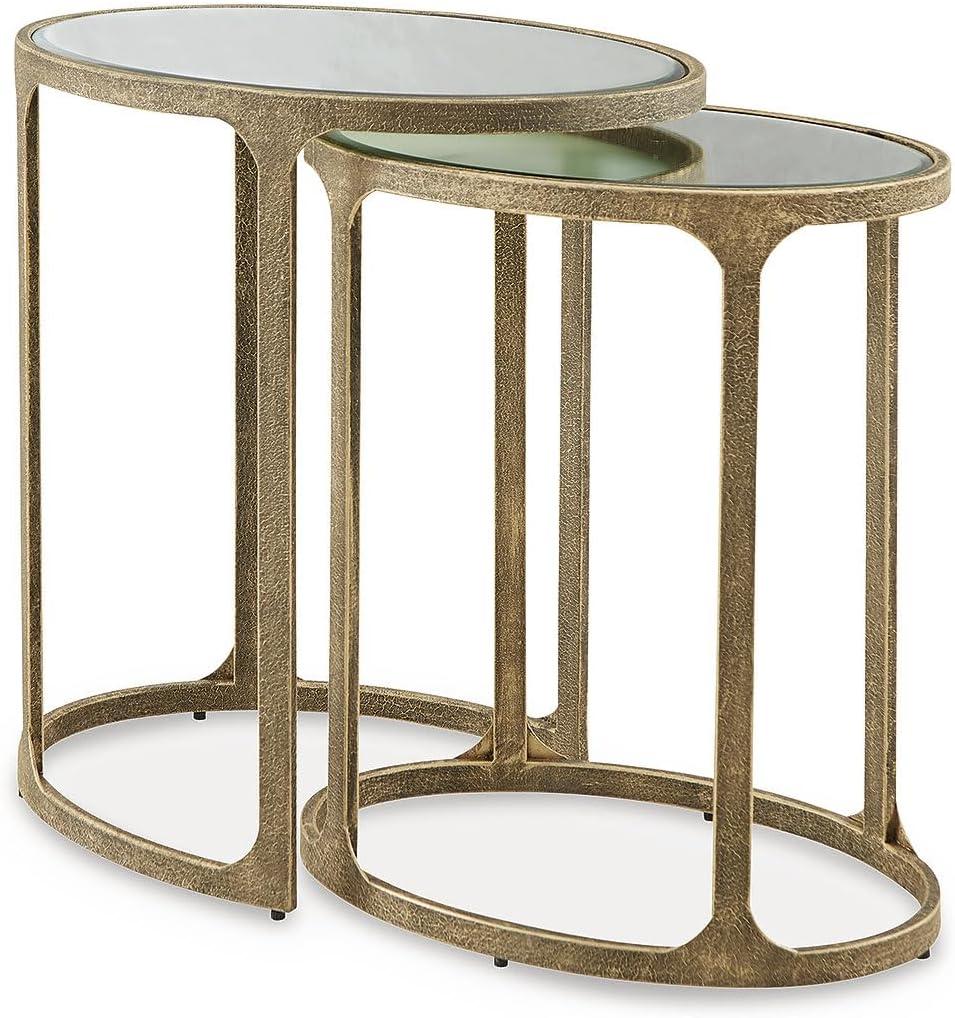 Signature Design by Ashley Irmaleigh Classic Nesting Accent Table Set with Mirrored Tabletops, Set of 2, Metallic, 22.25" W x 15.5" D x 24.13" H