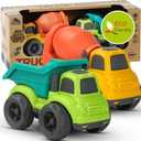 Toddler Car Toys for 1-3 Year Old, BPA Free, Phthalates Free, PVC, Dump Truck, Mixer Cement, Easter Christmas Birthday Gifts for 2 3 4 Year Boy Girl. Dishwasher Safe, Recycled Plastic (A-green and Yellow)