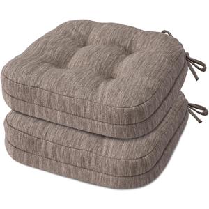 Shinnwa Dining Chair Cushions Set of 2, Dual-Layer Memory Foam Kitchen Chair Cushions, Patented Design Seat Pads with Ties, 16.5 x 16.5 x 3.5in, 2 Pack, Light Brown