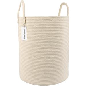 Cotton Rope Laundry Basket Hamper for Clothes Woven Storage Basket for Living Room Bedroom Boho Tall Rope Baskets for Blanket Toys Pillow Towels Baby Nursery Hamper Bin beige (regular)