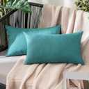 MIULEE Pack of 2 Decorative Outdoor Solid Waterproof Throw Pillow Covers Faux Linen Garden Farmhouse Cushion Cases for Patio Tent Balcony Couch Sofa 12x20 inch Turquoise