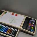 Art Supplies, Wooden Art Set Crafts Kit with Drawing Easel, Deluxe Kids Art Set, Oil Pastels, Colored Pencils, Watercolor Cakes, Creative Gift for Kids, Teens, Beginners Girls Boys (Natural)