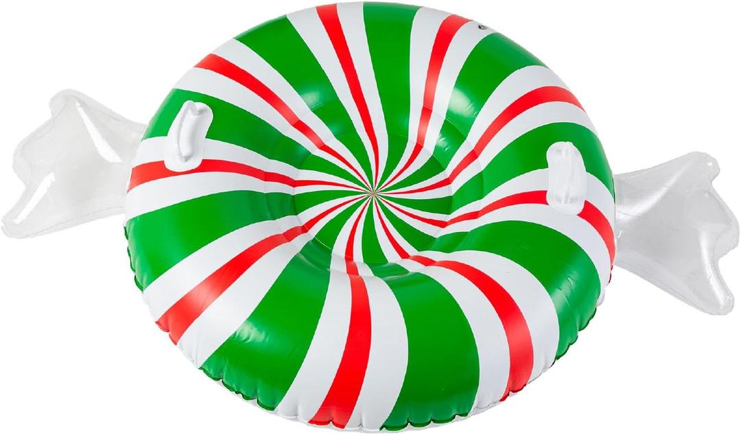 BigMouth Inc Large 48" Inflatable Snow Tube for Kids and Adults, Durable Winter Toy for Tubing & Sledding - Peppermint