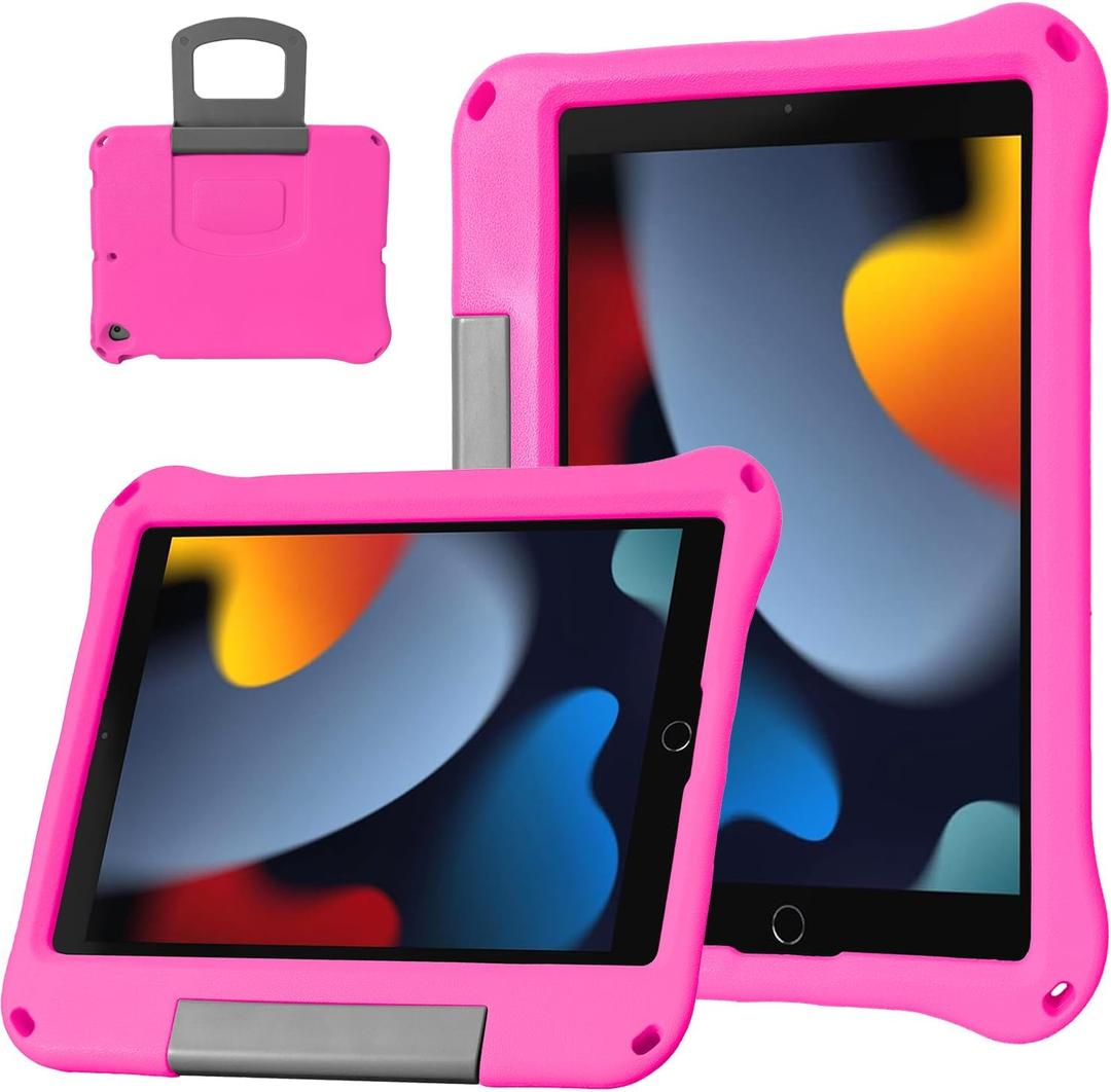 Case Compatible with iPad 10.2 Inch 2021/2020/2019, for iPad 9th/8th/7th Generation Case,Light Weight Shock Proof Convertible Handle Stand Full Body Kids Case (Pink)