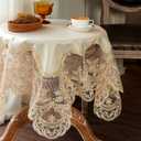 ARTABLE Lace Tablecloth Rectangle Waterproof Table Cover with Exquisite Macrame Border for Wedding Kitchen Holidays Party Decor (Beige, 41 x 41 Inch)