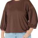 Velvet by Graham & Spencer Women's Prudy Sueded Jersey Puff Sleeve Tee (Large, Nutella)