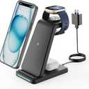Wireless Charger for Fitbit Charging Station - GEEKERA 3 in 1 Phone Charger Stand for Fitbit Watch Sense 2/Sense/Versa 4/3, iPhone, Samsung, Google Pixel Phones, Androids, Airpods 3/2 (Black)