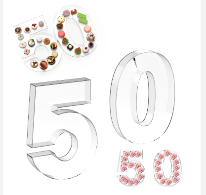 Fly2Top Acrylic Number Charcuterie Board Box: Clear Reusable Number Box Display Tray Candy Dish Decorations (50)