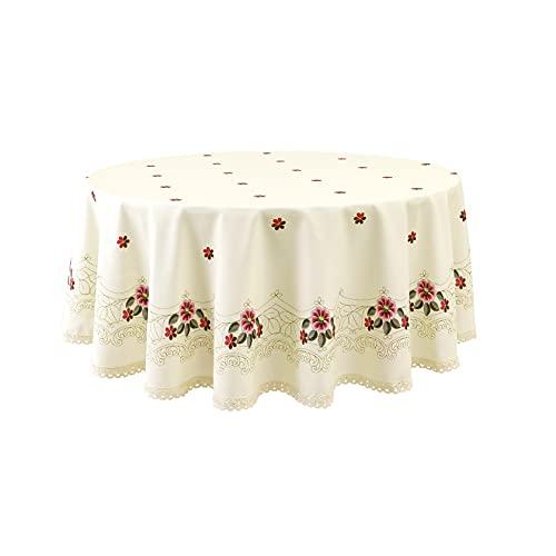 Wewoch Decorative Red Floral Print Lace Water Resistant Tablecloth Wrinkle Free and Stain Resistant Fabric Tablecloths for Round Table 60 Inch by 60 Inch