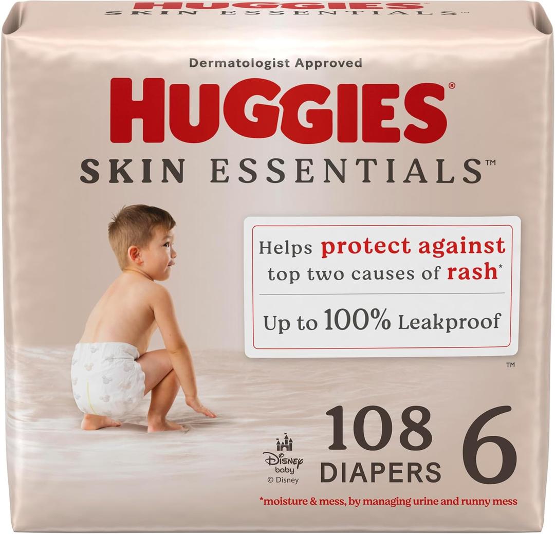 Huggies Size 6 Diapers, Skin Essentials Baby Diapers, Size 6 (35+ lbs), 108 Count (2 Packs of 54)