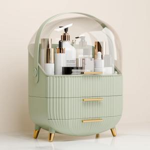 Makeup Organizers and Storage, Make up Organizer for Vanity Cosmetics Skincare Organizers With Lid and Drawers Display Cases for CountertopLight Green