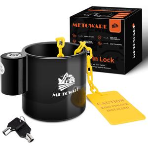 METOWARE 5th Wheel King Pin Lock with Warning Tag for 5th Wheel, RVs, Semi Trailers and Campers (Black)