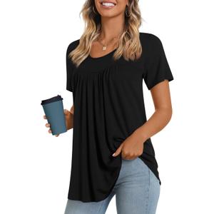 LONGYUAN Womens Tunic Tops 2025 Short Sleeve Shirts Summer Casual Tee Comfy Blouses S-4XL (XX-Large, Black-1)