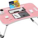 Folding Lap Desk, 23.6 Inch Wood Laptop Bed Desk with Cup Holder, Portable Bed Table for Working Writing Reading & Eating for Bed, Sofa, Couch, Floor - Pink