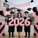 Graduation Balloons Class of 2026, 32 Inch Pink 2026 Number Foil Balloons Star Cap Garland Banner Pastel Pink Black Confetti Balloons Set for Senior High School College Congrats Grad Party Decorations