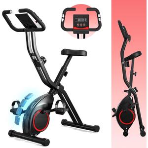 Lightweight 33LB Foldable Exercise Bike for Small Apartments, Stationary Bikes for Home Workout, Indoor Portable Cycling Bike with 16-Level Magnetic Resistance, 260LBS Capacity, 5.5 LBS Flywheel