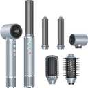 5 in 1 Hair Styler - 110000RPM Hot Air Brush, 20m/s Airflow, 0.75LB Aluminum Mini Lightweight Design, Negative Ionic Blow Dryer & Curling Iron, Thermal Brush Set Grey