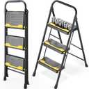 Urackify 3 Step Ladder, Heavy-Duty 800lb Capacity, Wide Anti-Slip Steps & Secure Handrail Compact, Folding Step Stool Portable Design for Home, Kitchen, Office, Pantry, Closet Use, Black