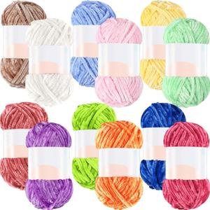 Xinnun 12 Skeins 1116 Yards Chenille Velvet Soft Thick Plush Yarn Bulk for Crocheting Knitting Baby Blanket DIY Weaving Craft, 6mm, 3.5 Oz/Skein(Fresh Color) Xinnun 12 Skeins 1116 Yards Chenille Velvet Soft Thick Plush Yarn Bulk for Crocheting Knitting Baby Blanket DIY Weaving Craft, 6mm, 3.5 Oz/Skein(Fresh Color)