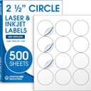 2.5" Circle Printable Labels Compatible with Inkjet and Laser Printers - 500 Sheets, 6000 Matte White Round Stickers for Product Labeling, Packaging, Organization - Spartan Industrial (2.5" Circle)