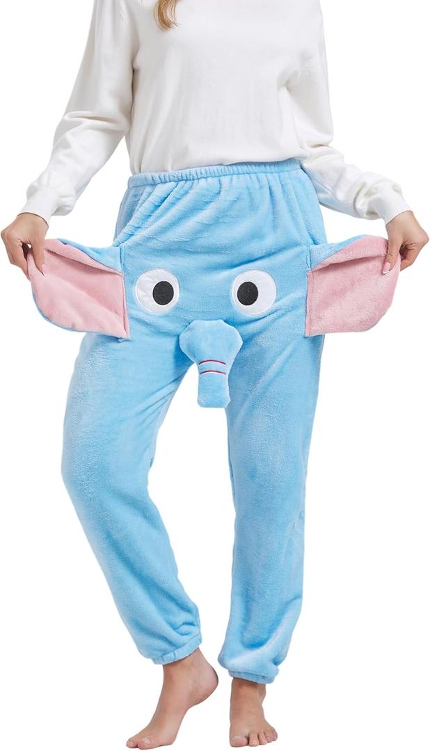Funny Elephant Pajama Pants,Cute Dimensional Couple Pajama Pants Bottoms For Women Men (Blue, L)