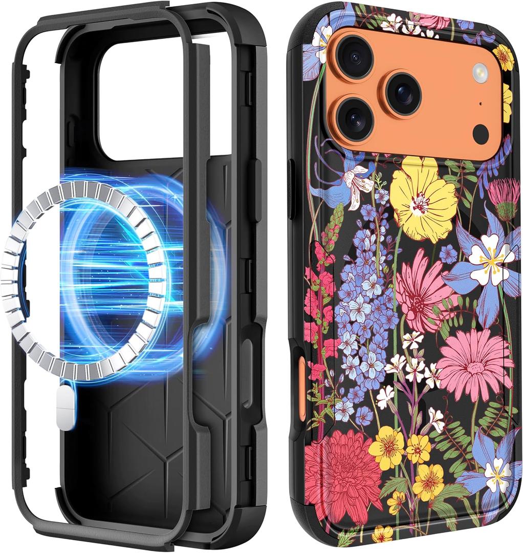 for iPhone 17 Pro Case Compatible with MagSafe, Floral Flowers