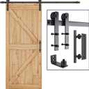 SMARTSTANDARD 6.8 FT Heavy Duty Sturdy Sliding Barn Door Hardware Kit, Black, (Whole Set Includes 1x Pull Handle Set & 1x Floor Guide) Fit 36"-40" Wide Door Panel (I Shape Hanger)
