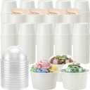 200 Pack Ice Cream Cups with Dome Lids No Hole and Spoons Bulk Disposable Paper Dessert Bowls White Sundae Containers for Snack Yogurt Soup Birthday Summer Ice Cream Party Supplies (8 oz)