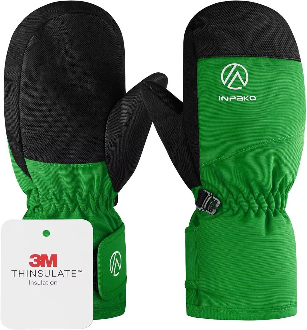 Kids Ski Gloves Waterproof Winter Snow Gloves for Boys Girls Cold Weather Windproof Warm Mittens for Snowboard Sport Outdoor (4-6 years old, Green)
