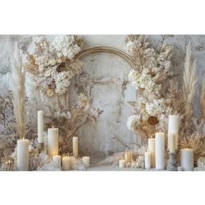 YongFoto Boho Vintage Room Wall Backdrop 9x6ft Elegant Pampas Grass Arch White Flower Candles Photography Background Bridal Shower Wedding Party Banner Room Decor Portraits Photoshoot Wallpaper (9ftx6ft, Style 4)