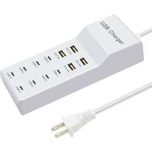 USB Charger, 12-Port Charging Station (4 USB-A Ports and 8 USB-C Ports) Compatible with Multiple Devices for iPhone 15/14/13/12Pro, Tablet PC, Smartphone
