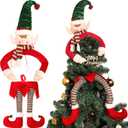 Sratte Christmas Tree Elf Legs Plush Hanging Elf Head Christmas Tree Leg Trees Topper Red Green Hats Ornaments for Holiday Indoor Outdoor Decor Home Fireplace Car Decoration