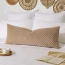 Kevin Textile 14x36 Inch Long Lumbar 1 Pack Boho Decorative Throw Pillow Cover Soft Striped Corduroy Rectangle Cushion Case Farmhouse Solid Color Accent for Living Room Couch Sofa Bed, Tan