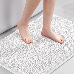 Pure White Bath Rug Super Soft Microfiber Non Slip Mat Absorption Shaggy Shower Rugs for Bathroom, Easy Care Machine Wash,  2ft x 3ft White