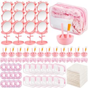 Spa Party Favor Supplies Bulk, Include Face Mask Mixing Bowl Set, Mirror, Headband, Scrunchies, Cosmetic Bags, Face Wash Cloths for Spa Sleepover Birthday Party(96 Pcs)