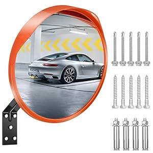 ovsor 12 Inches Convex Safety Mirror Adjusted Blind Spot View Range Corner, Sturdy Garage Mirror for Outdoor, Store, Parking (Orange)
