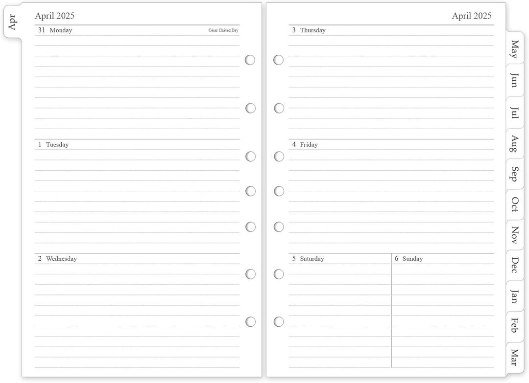 2 x 2025-2026 Weekly & Monthly Planner Refill, Planner Inserts with Monthly Tabs, Size 4, 5.5"x8.5", July 2025 - June 2026, 7-Hole Punched