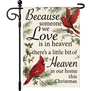 Artscope Winter Cardinal Red Birds Christmas Garden Flag 12x18 Inch Double Sided, Because Someone We Love Seasonal Outdoor Xmas Flag for Yard Farmhouse Holiday Decoration (Beige)