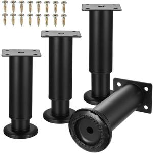 4 Pcs Adjustable Furniture Legs, 4.27-7.09 inch Adjustable Furniture Feet, Table Legs for Bed Desk Sofa Chair Cupboard Breakfast Bar Coffee Table Couch Cabinet Legs Support Feet(Black)