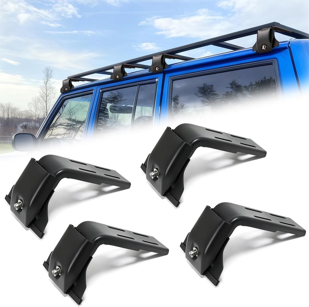 Roof Rack Gutter Mount Brackets for Jeep Wrangler JL JK 20072024, Gladiator JT & Cherokee XJ 19842001, Adjustable Heavy-Duty Steel Crossbar Mount (Fits Standard Rain Gutters Only)