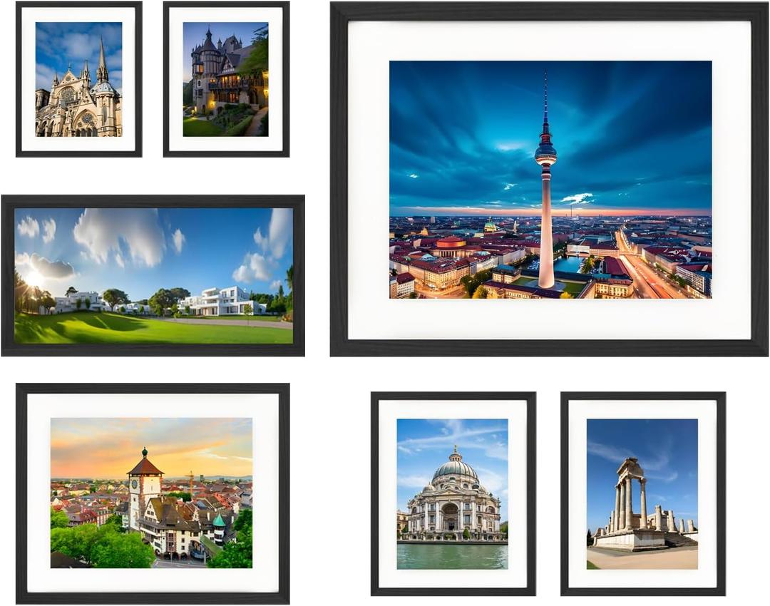 7 Pack Picture Frames Collage Wall Decor, Gallery Wall Frame Set for Wall Mounting or Tabletop Display, Multi Sizes Including16x20-1, 11x14-1,8x16-1，8x10-2，5x7-2 Family Photo Frames,Made of Solid Wood，Black