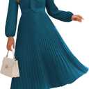 GRACE KARIN Womens 2025 Fall Long Sleeve Dress, Casual V Neck Pleated A Line Flowy Midi Dresses (18, Blue Grey)