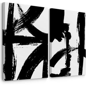 Black and White Wall Art Abstract Modern Painting Minimalist Line Canvas Wall Art Decor Black And White Poster Abstract Artwork Prints for Living Room Bedroom 16x24 Inch Wrapped Canvas Set of 2
