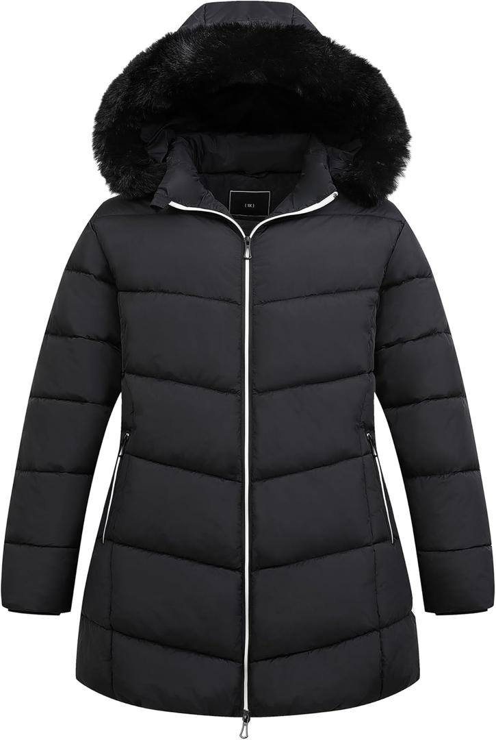 Women's Plus Size Winter Windproof Warm Down Coats Waterproof Thicken Hooded Fashions Puffer Jacket (4X, Black)
