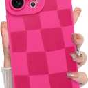 KANGHAR Compatible with iPhone 16 Pro Case, Silicone Checkered Cute Pattern, Camera Protection Soft Slim Phone Case for Girls Women -Hot Pink