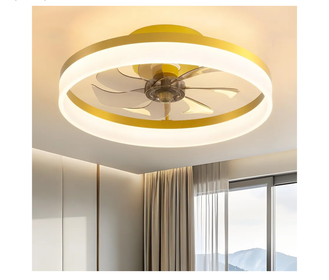 PUSU 15.8" Low Profile LED Ceiling Fans with Light, Reversible Flush Mount with Remote and 6 Winds Speeds Fan Lighting, 3 Colors Dimmable for Bedroom, Garage, Kids, Dinning Room, Kitchen (Gold